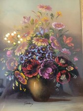 Dipinto olio natura morta Gabry (XX) fine natura morta floreale 40x34 cm