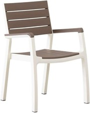 Sedia da Giardino con Braccioli in Resina Effetto Legno Impilabile Colore Bia...