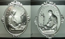 MEDAGLIA PLACHETTA VOTIVA SAN LUIGI GONZAGA IN METALLO ARGENTATO