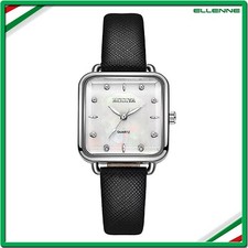 ✅ OROLOGIO DONNA ACCIAIO PELLE PU POLSO MODERNO SOTTILE RAGAZZA NERO F05b ✅