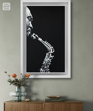 Quadro Musica Dipinto A Mano Su Tela 80X40 Acrilico Bianco E Nero Arredamento 