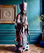 Premium Asian Art - Statua in legno Shou Xing intagliata a mano - Hongmu - 21 cm - Mid-C