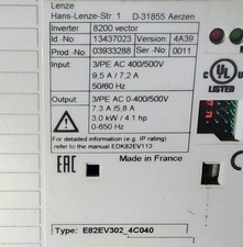 USATO - Inverter Lenze E82EV302_4C040 8200 Vector 3~Ph 3kW/4,1Hp