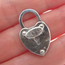 GUESS Silver-Tone Vintage Bracelet / Necklace Heart Padlock Charm Pendant