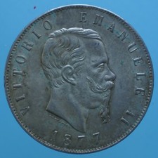 VITTORIO EMANUELE II 5 LIRE 1877 ROMA ARGENTO SILVER COIN NUMISMATICA CURRENCY