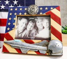 Elmetto jet e pilota caccia US Air Force bandiera americana 5"X7" cornice foto