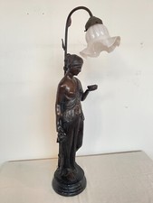 Gran lampada da tavolo in bronzo francese del XIX secolo raffigurante una donna