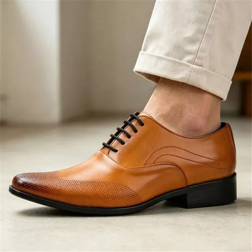 Scarpa elegante uomo cuoio - cuoio, con