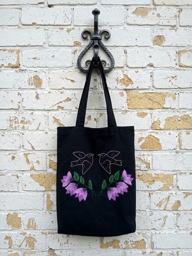 Borsa tote nera - ricamata, a