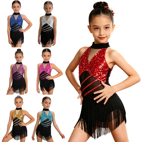 Girls sequin latin dance dress - girls,