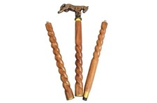 Bastone da passeggio artigianale in legno manico testa di cavallo in allumini...