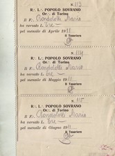 Massoneria quietanze quote mensili 1911 (3) Loggia Popolo Sovrano Or. di Torino