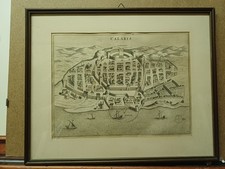STAMPA ANTICA CITTA' DI CAGLIARI 1633 CALARIS JAONNES BLAEU INCISIONE SU RAME