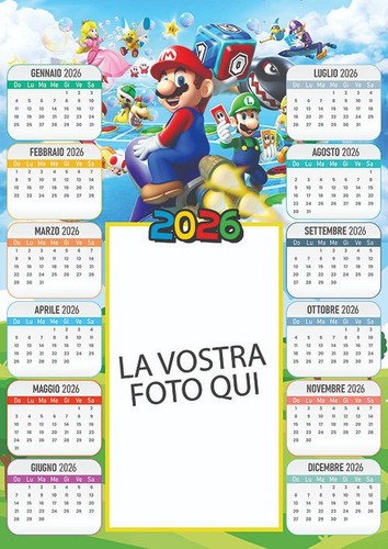Calendario 2026 super mario - super,