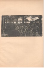 Domenico Baccarini Faenza Romagna Liberty La passeggiata xilografia originale