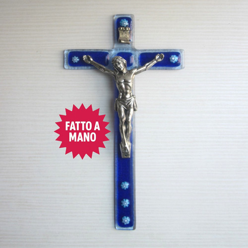 Vetro murano crocifisso blu - vetro,