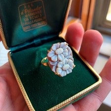 ANELLO CORNIELLA CAMMEO CONCHIGLIA INTAGLIATA STILE ANTICO STILE VINTAGE 7,5 ITALIA ART DECO