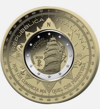 Moneta 10€ Euro Amerigo Vespucci 2025 Proof Ciambella + 2€ Proof Fondo Specchio
