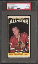 1964 TOPPS HOCKEY #108 KEN WHARRAM ALL-STAR, PSA 6 EX-MT (APPENA CLASSIFICATO)
