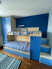 letto a castello con armadio per ragazzi bambin colore  blu azzurro  rovere