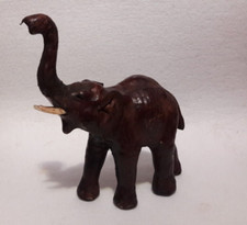 Elefante Statua Scultura Rivestita in Pelle, Stile Vintage, Portafortuna 