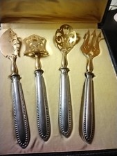 Posate Antiche Per Antipasto Scatola originale Ottone E Silver Plated 