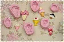 stampi gomma siliconica set forme cono gelati- lotto 6 pz - fimo cernit formine