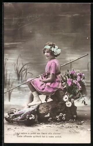 Cartolina aprile ragazza - cartolina,