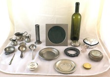 LOTTO OGGETTI ANTIQUARIATO IN METALLO ARGENTATO CORNICE PIATTINI POSATE X15