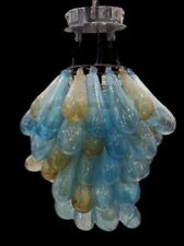 Lampadario Murano Vintage in Vetro Soffiato – Gocce Blu e Ambra – 1 Luce Central