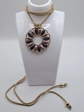 Collana choker tie ciondolo rosone perline vintage beige rosa donna ragazza