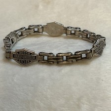 Harley Davidson Bracciale Catena Maglia Bici Argento 925 Triplo Emblema (BY23)