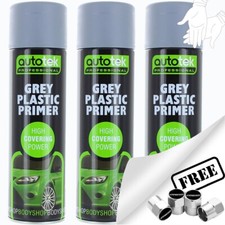 3x Autotek PRIMER PLASTICA GRIGIO Vernice Spray Professionale Alta Copertura +G+CP