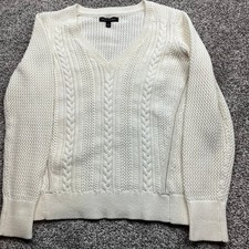 Maglione donna Banana Republic panna maglia cavo scollo a V taglia L