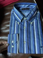 ETRO Bianca Righe Blu Manica Lunga  con Bottoni Uomo Taglia Camicia 43