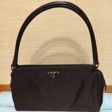 PRADA Brown Nylon Handbag Logo