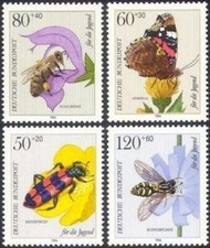 Germania 1984 Farfalle Ape Scarabeo Mosche Insetti Fondo Benessere Natura 4v MNH