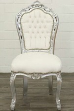 Poltrona Sedia FOGLIA ARGENTO tessuto eco-pelle bianco stile barocco SILVER oro