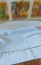 Tessile Arredo Vintage Monogramma MJ Orlo Giorno Tessitura Corposa Cotone Bianco