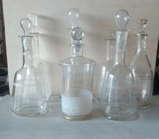 Bottiglie Liberty primi 900 vetro lotto di 7 varie forme decorate oro e incise