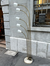 LAMPADA PIANTANA 70s OTTONE TRAVERTINO VETRO RETICELLO VENINI MURANO FLOOR LAMP