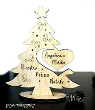 Albero di natale in legno con cuore e pallina il mio primo natale