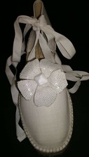 Espadrillas zeppa lacci alla caviglia con fiore ricamato col. bianco n. 38