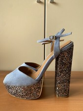 Sandali donna con tacco Tg 38 Turchese Con Paillettes, Sandali Primavera/estate