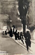 GIANFRANCO MANARA PICCOLA GOUACHE A INCHIOSTRO SCENA URBANA