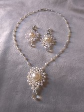 Set Gioielli Collana Artigianale Ciondolo Cristallo Swarovski Perle Orecchini 