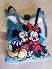 Borsa artigianale realizzata a mano, jeans e pelliccia ecologc Minnie e Topolino