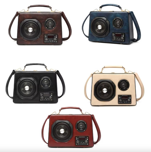 Leather handbag radio shape - leather,