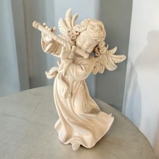 Grande Angelo Con flauto traverso in legno naturale 43 cm