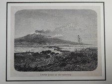 Etna vulcano veduto dal lato meridionale, porto di Catania Stampa 100% originale